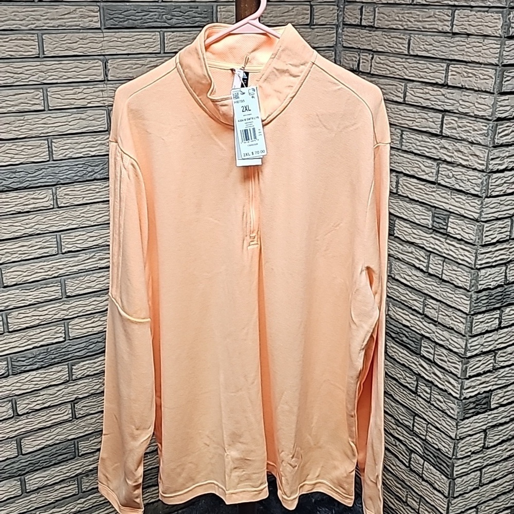 NWT  Adidas 3 Stripes 1/4 Zip Mens Sweater Sz 2XL Acid Orange Malange